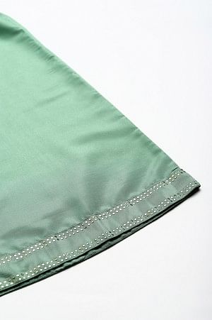 W for Woman Green Solid Shantung Parallel Pants