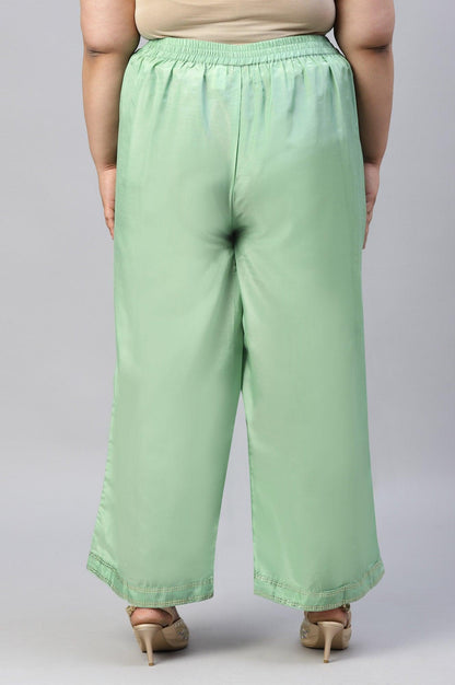 W for Woman Green Solid Shantung Plus Size Parallel Pants
