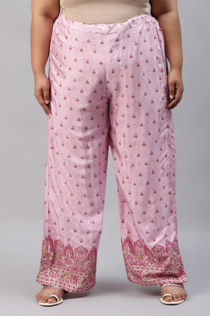 W for Woman Plus Size Light Pink Shantung Printed Parallel Pants