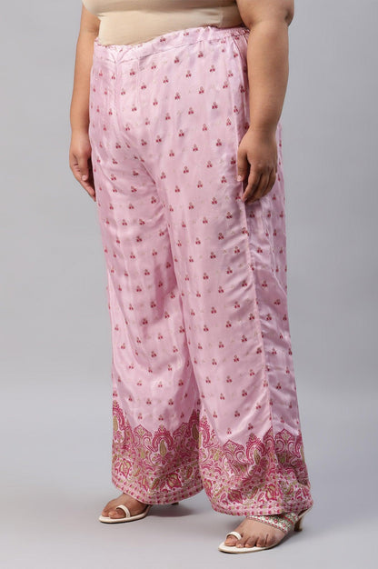 W for Woman Plus Size Light Pink Shantung Printed Parallel Pants