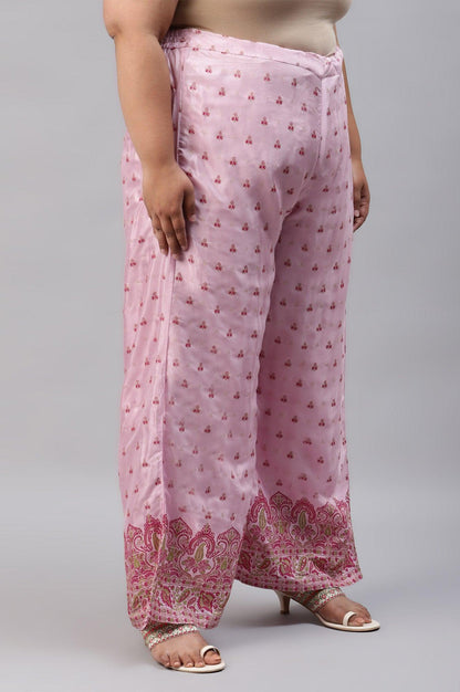 W for Woman Plus Size Light Pink Shantung Printed Parallel Pants