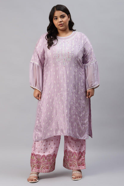 W for Woman Plus Size Light Pink Shantung Printed Parallel Pants