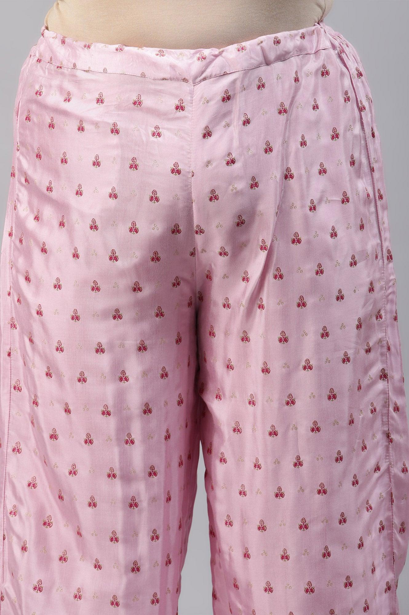 W for Woman Plus Size Light Pink Shantung Printed Parallel Pants