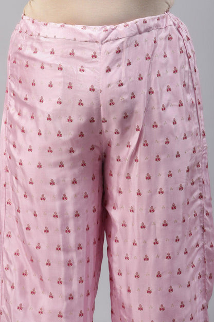 W for Woman Plus Size Light Pink Shantung Printed Parallel Pants