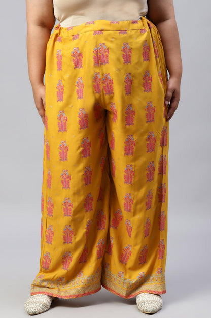 W for Woman Plus Size Mustard Rayon Printed Parallel Pants