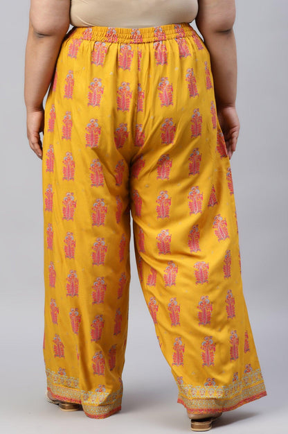 W for Woman Plus Size Mustard Rayon Printed Parallel Pants