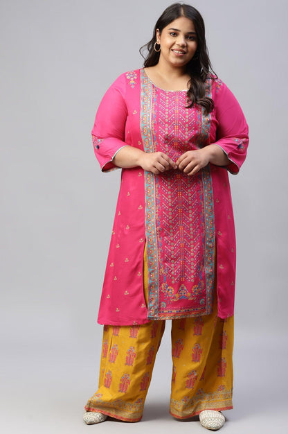 W for Woman Plus Size Mustard Rayon Printed Parallel Pants