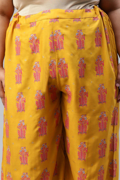 W for Woman Plus Size Mustard Rayon Printed Parallel Pants