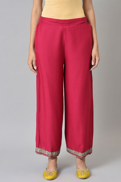 W for Woman Pink Rose Rayon Straight Parallel Pants