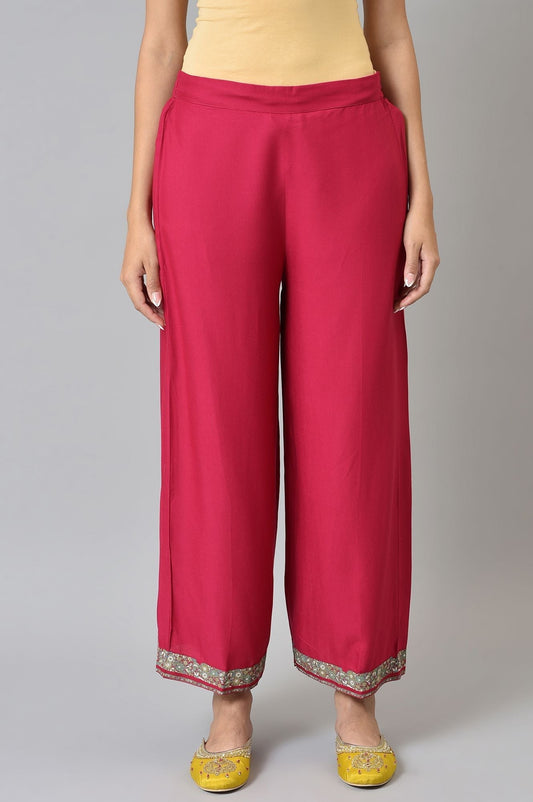 W for Woman Pink Rose Rayon Straight Parallel Pants