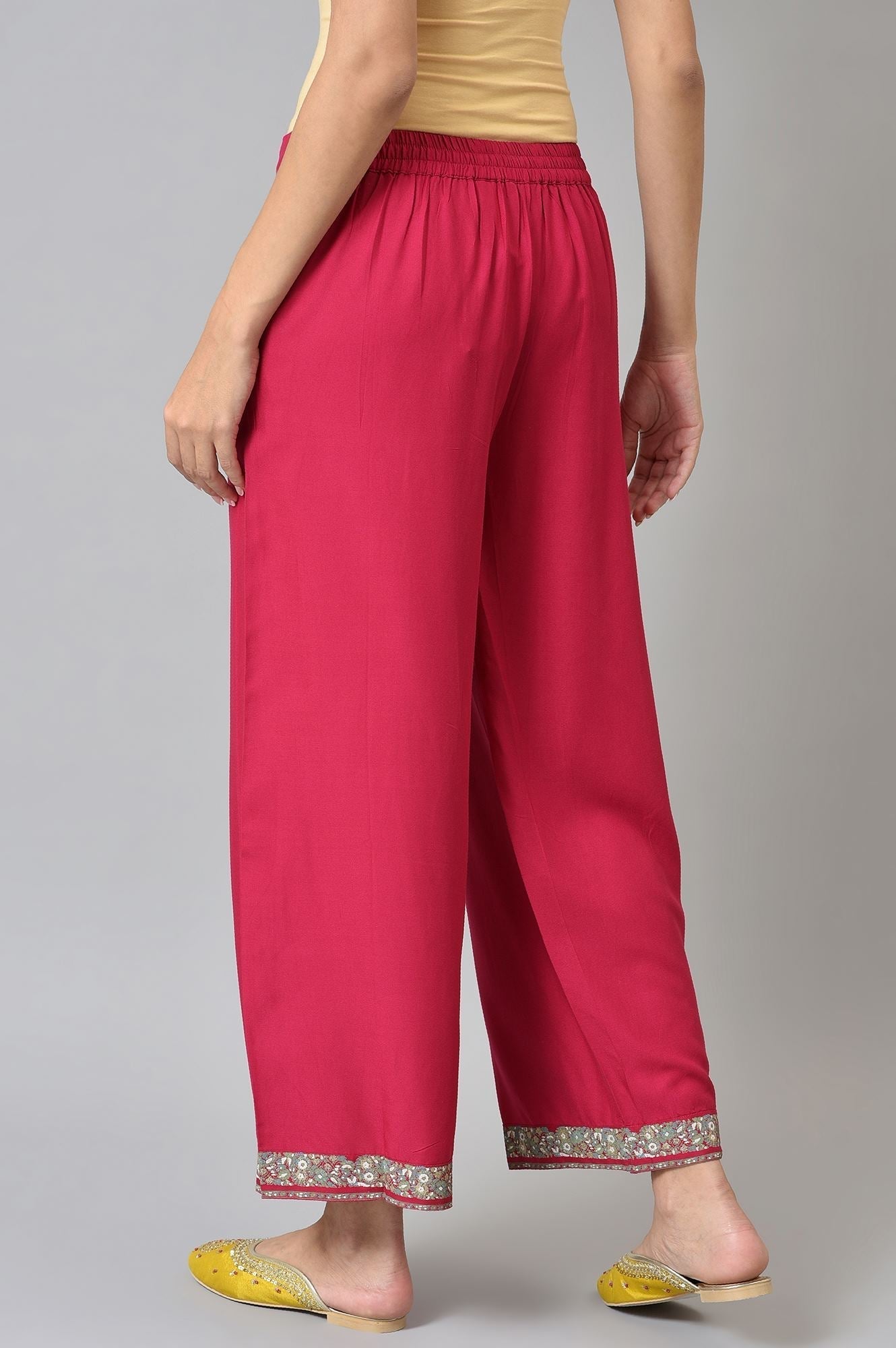 W for Woman Pink Rose Rayon Straight Parallel Pants