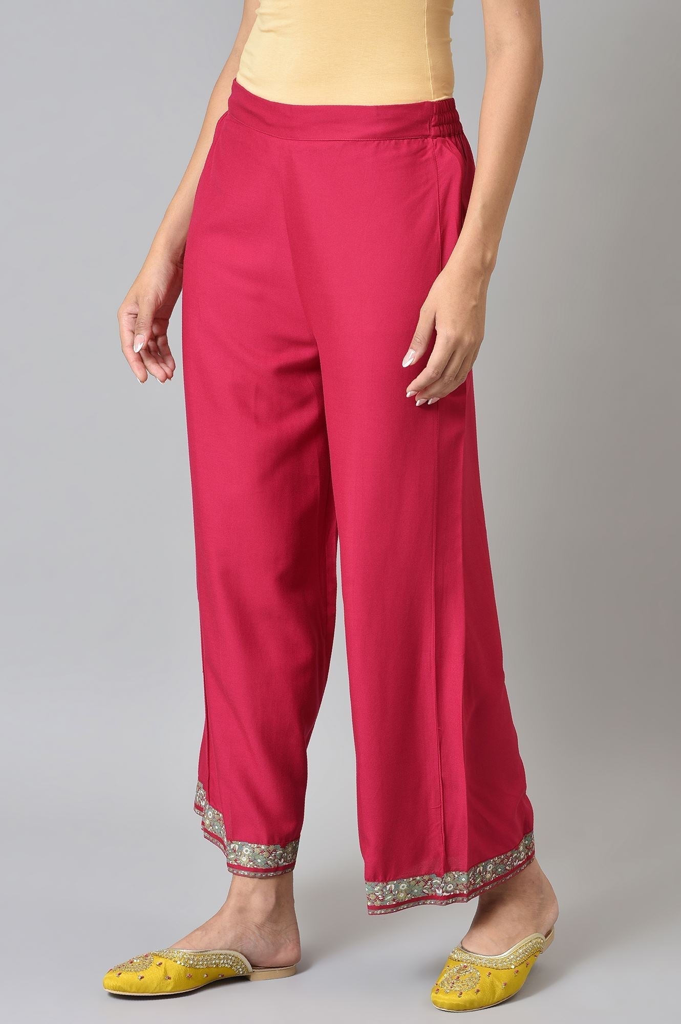 W for Woman Pink Rose Rayon Straight Parallel Pants