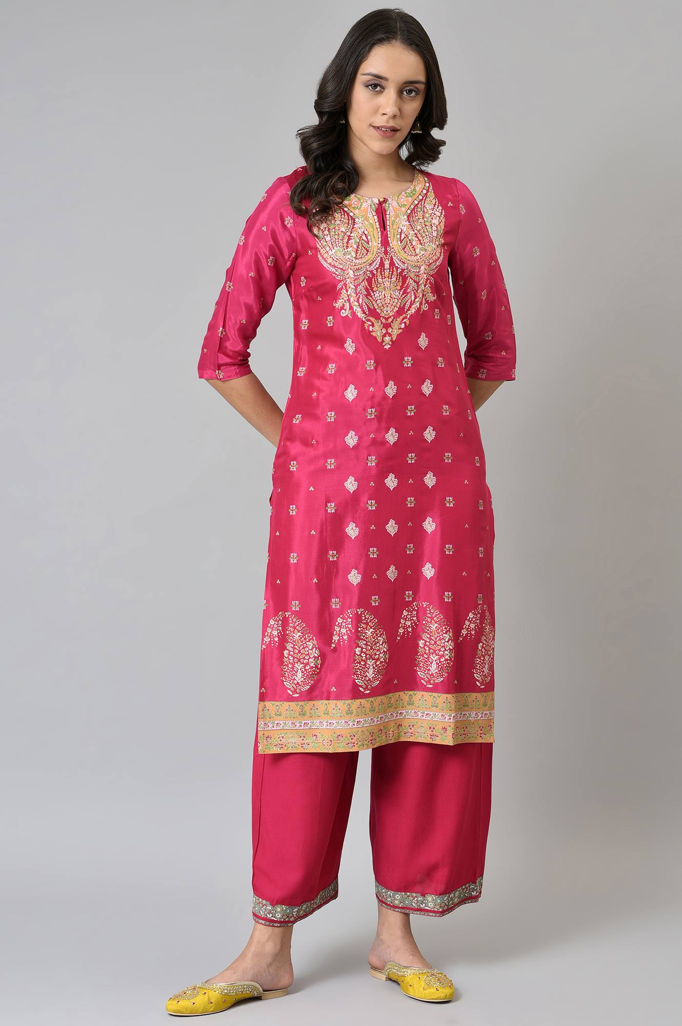 W for Woman Pink Rose Rayon Straight Parallel Pants