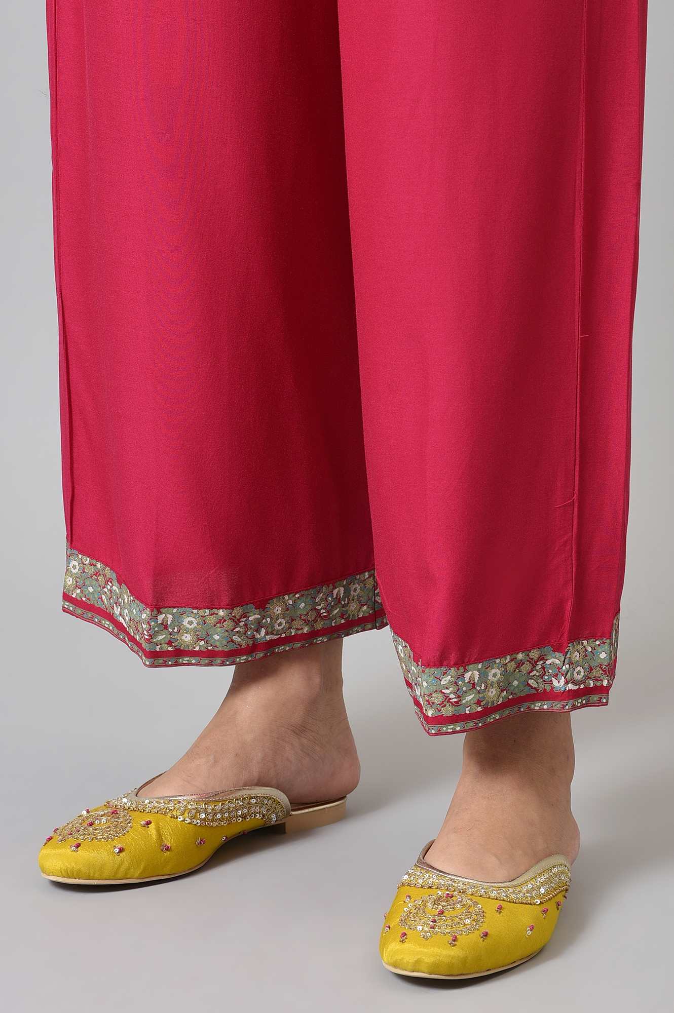 W for Woman Pink Rose Rayon Straight Parallel Pants