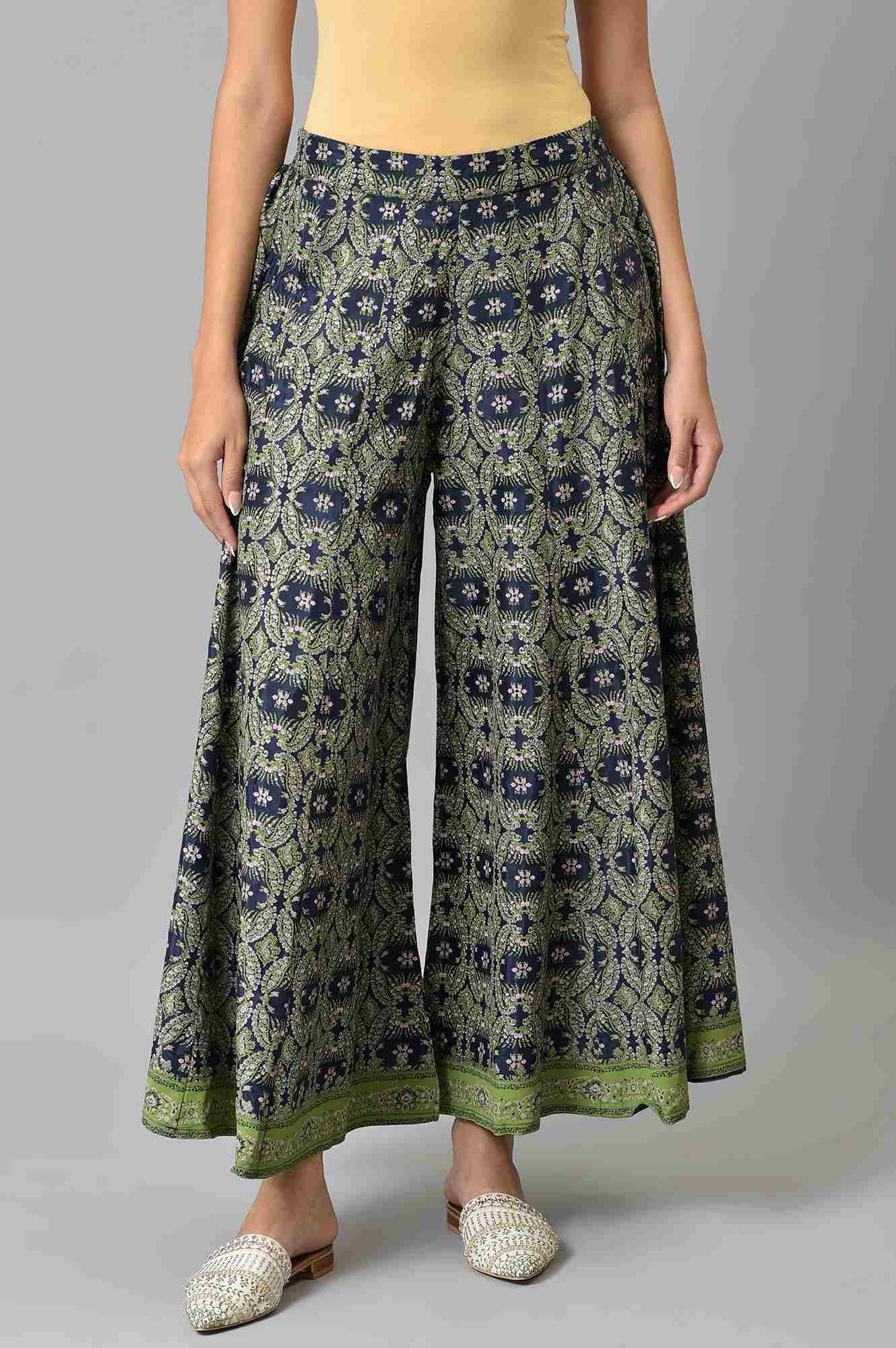 W for Woman Dark Blue Paisely Printed Culottes