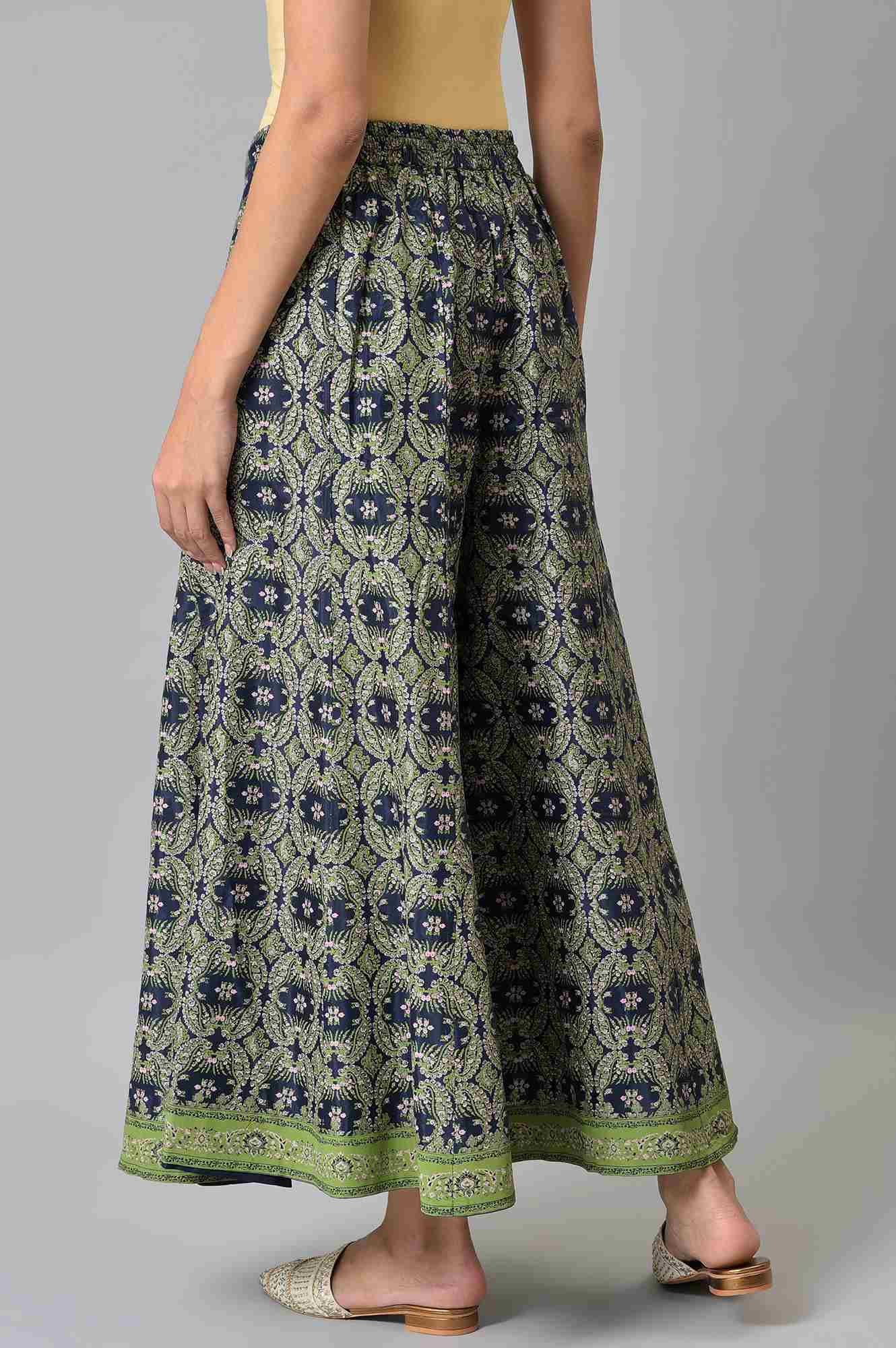 W for Woman Dark Blue Paisely Printed Culottes