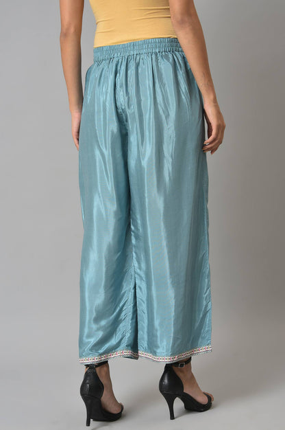 W for Woman Aqua Blue Shantung Straight Parallel Pants