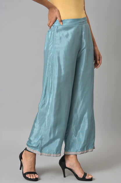 W for Woman Aqua Blue Shantung Straight Parallel Pants