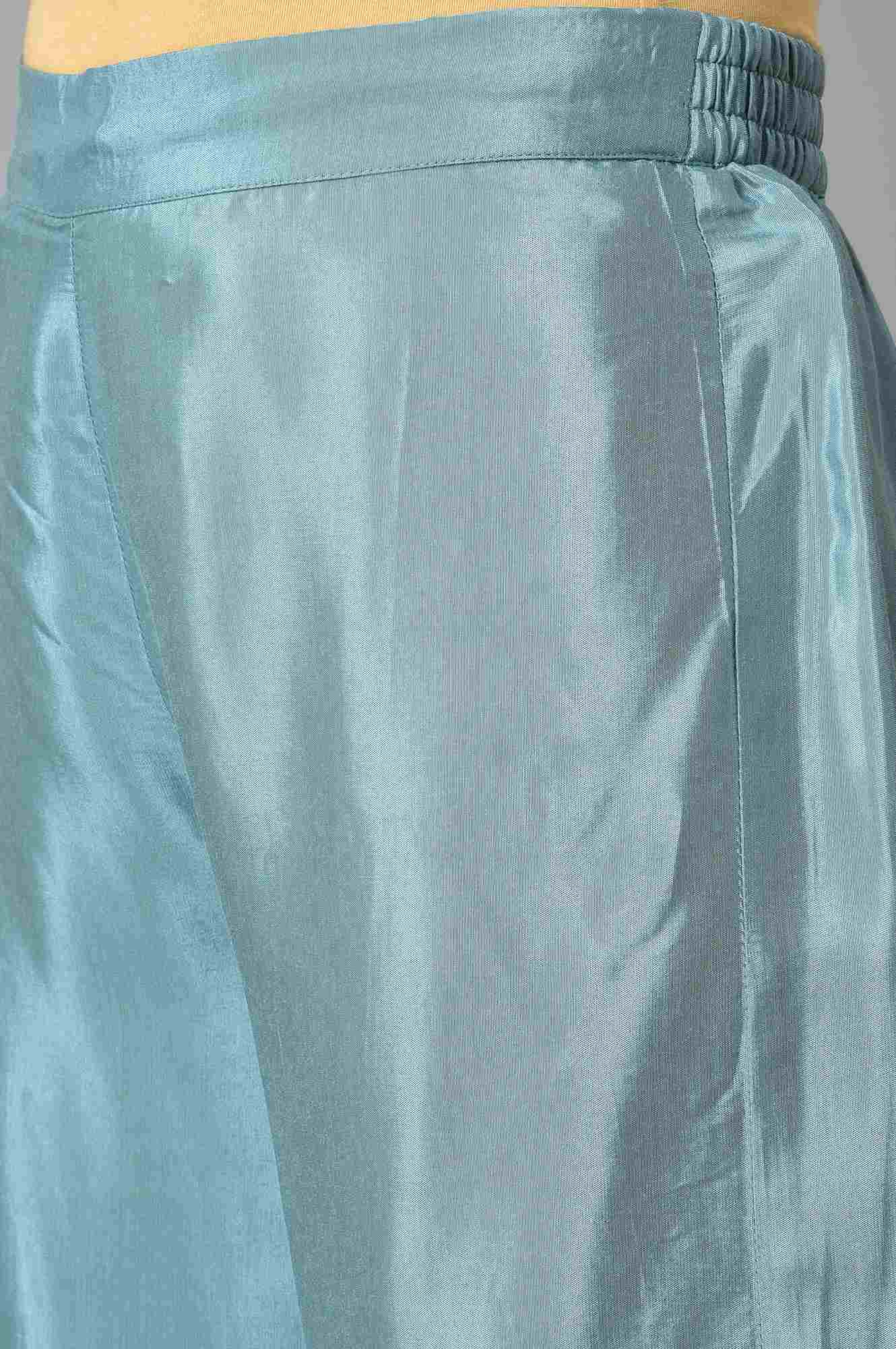 W for Woman Aqua Blue Shantung Straight Parallel Pants