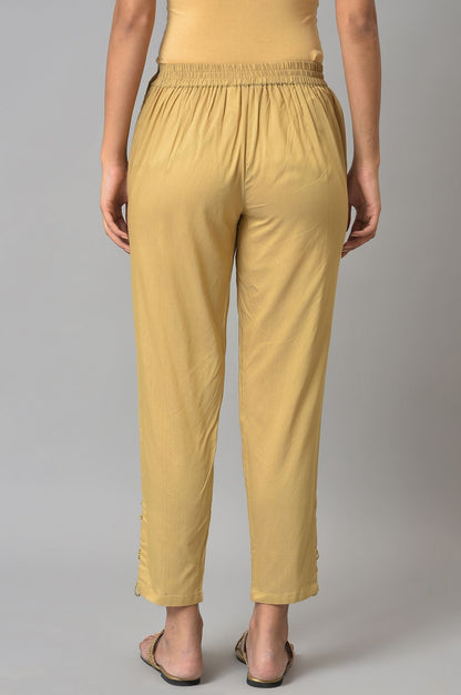 W for Woman Gold Solid Light Festive Slim Pants