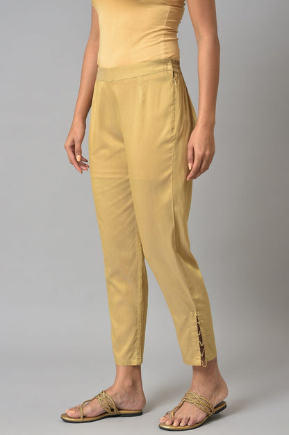 W for Woman Gold Solid Light Festive Slim Pants