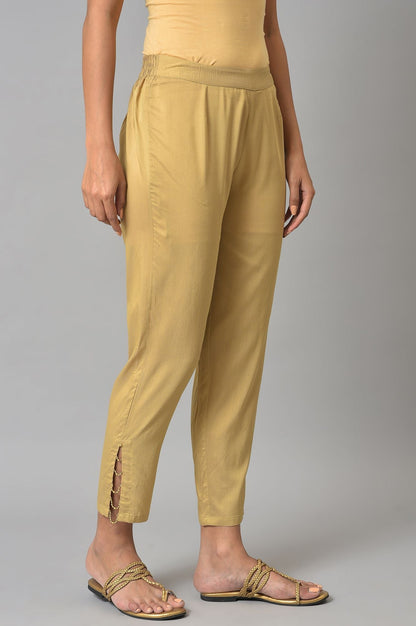 W for Woman Gold Solid Light Festive Slim Pants