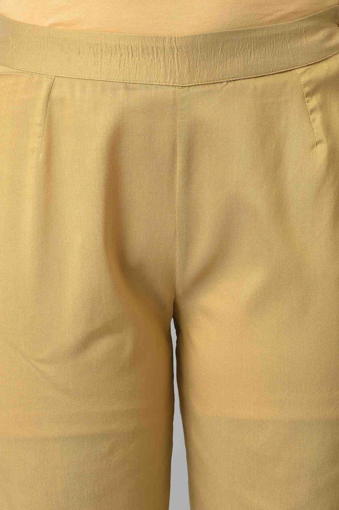 W for Woman Gold Solid Light Festive Slim Pants