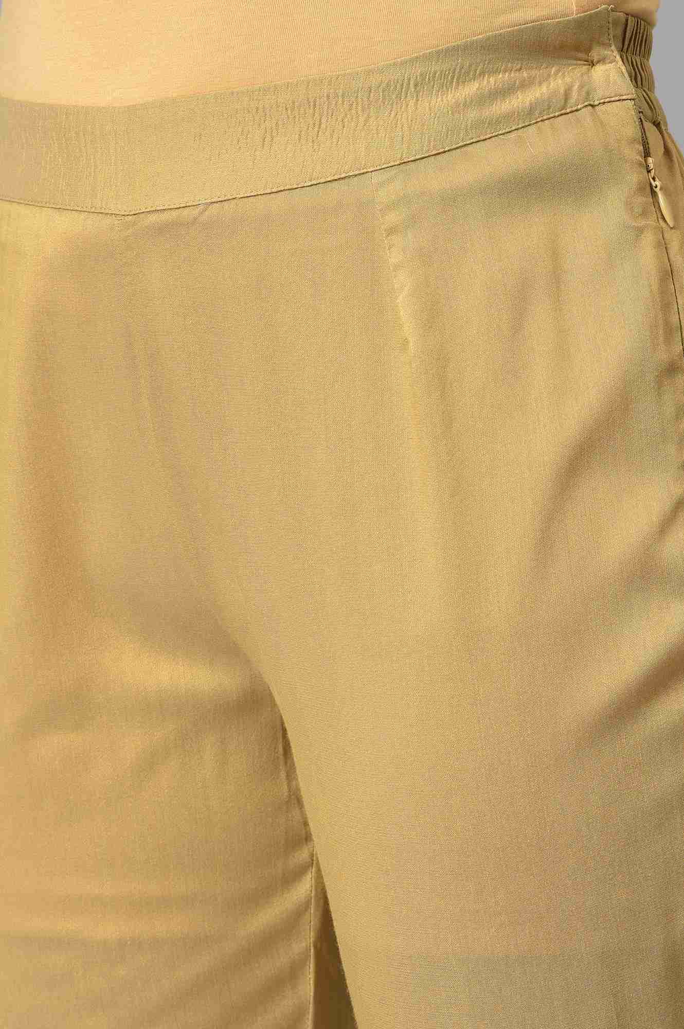 W for Woman Gold Solid Light Festive Slim Pants