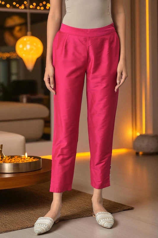 W for Woman Dark Pink Solid Light Festive Slim Pants