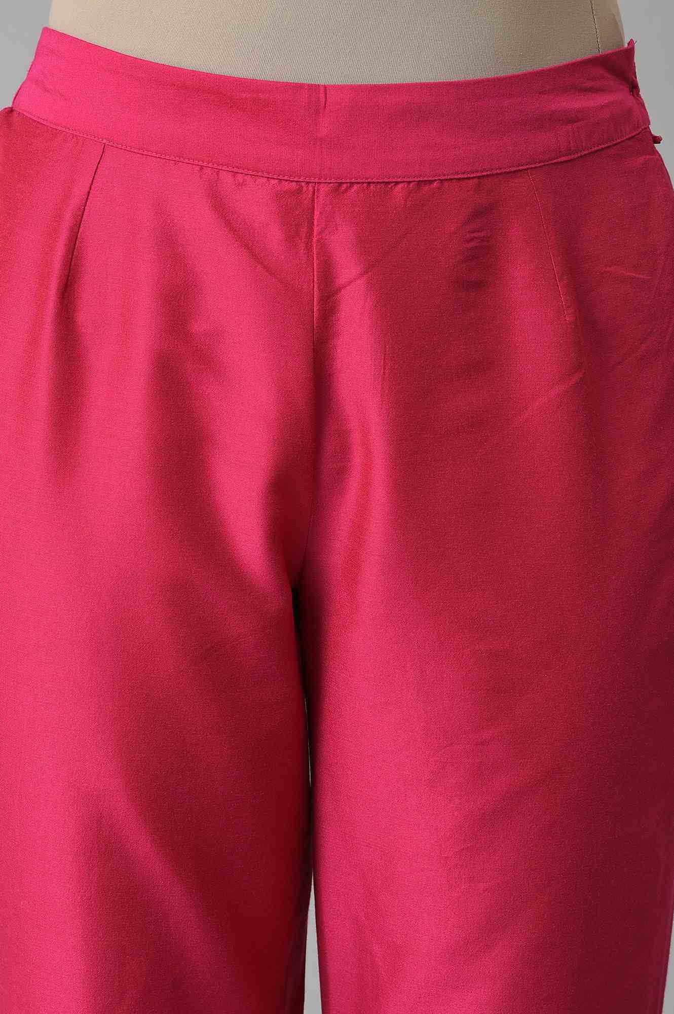 W for Woman Dark Pink Solid Light Festive Slim Pants