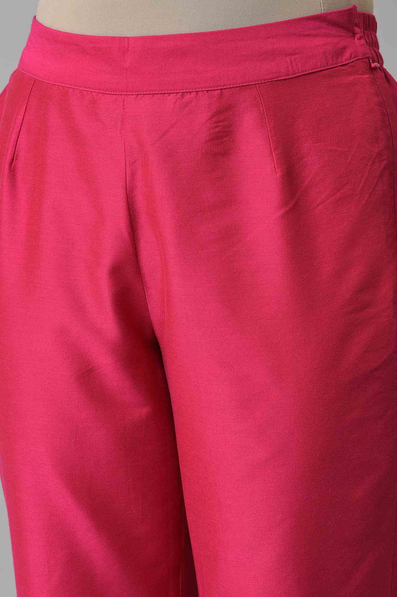 W for Woman Dark Pink Solid Light Festive Slim Pants