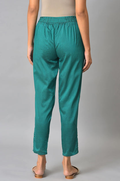 W for Woman Light Green Geometric Printed Beads Shantung A-Line Kurta and Slim Pant Set