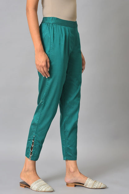 W for Woman Green Thread Embroidery A-line Kurta and Slim Pant Set