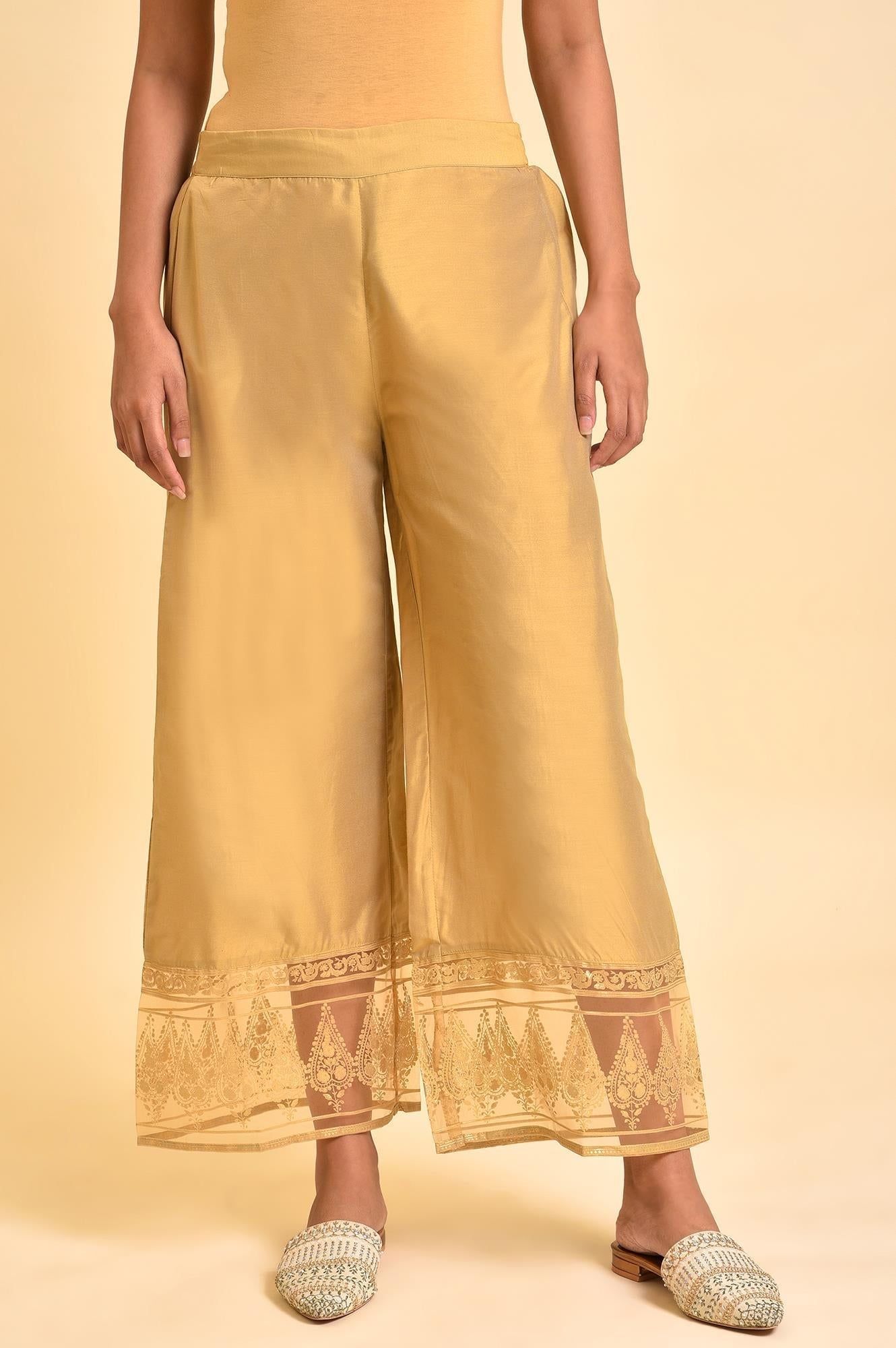 W for Woman Gold Floral Brasso Wide Leg Parellel Pants
