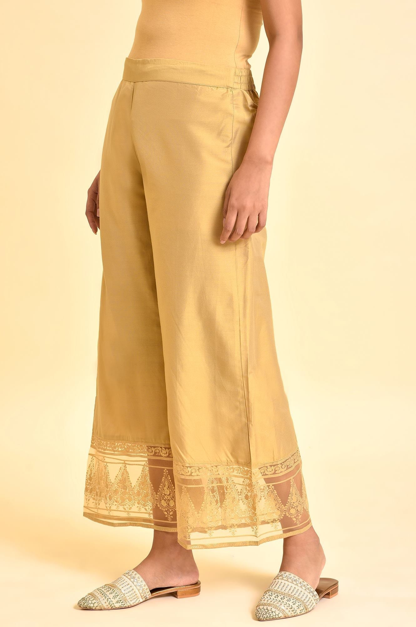 W for Woman Gold Floral Brasso Wide Leg Parellel Pants