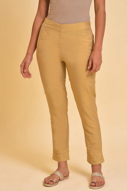 W for Woman Gold Solid Light Festive Slim Pants