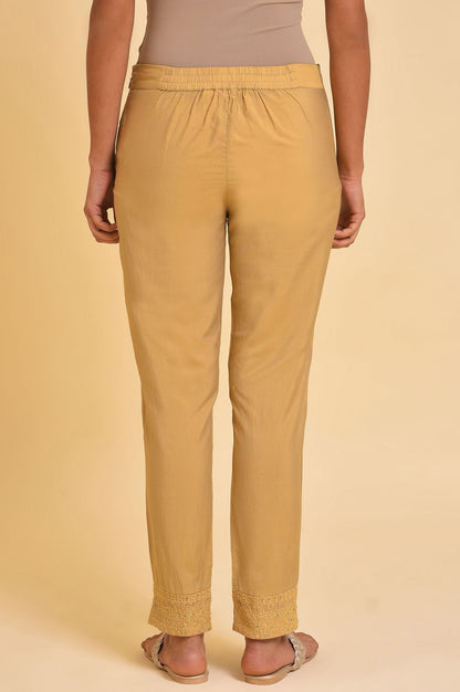 W for Woman Gold Solid Light Festive Slim Pants