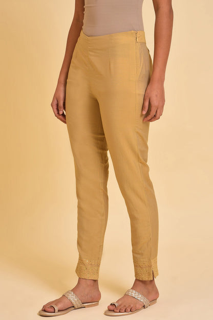 W for Woman Gold Solid Light Festive Slim Pants