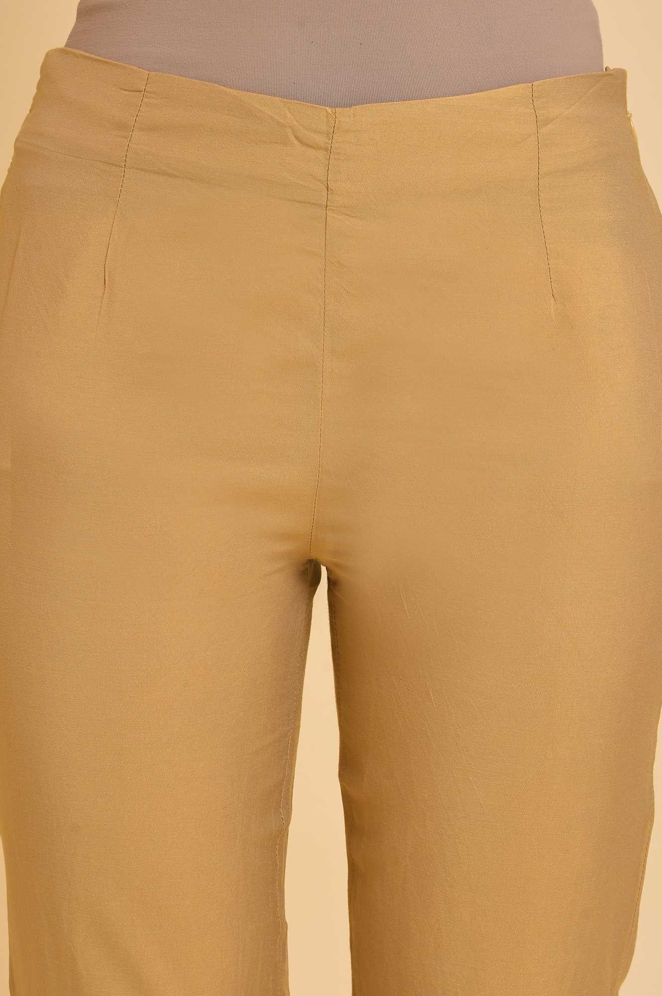 W for Woman Gold Solid Light Festive Slim Pants