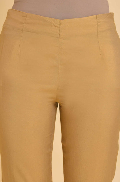W for Woman Gold Solid Light Festive Slim Pants