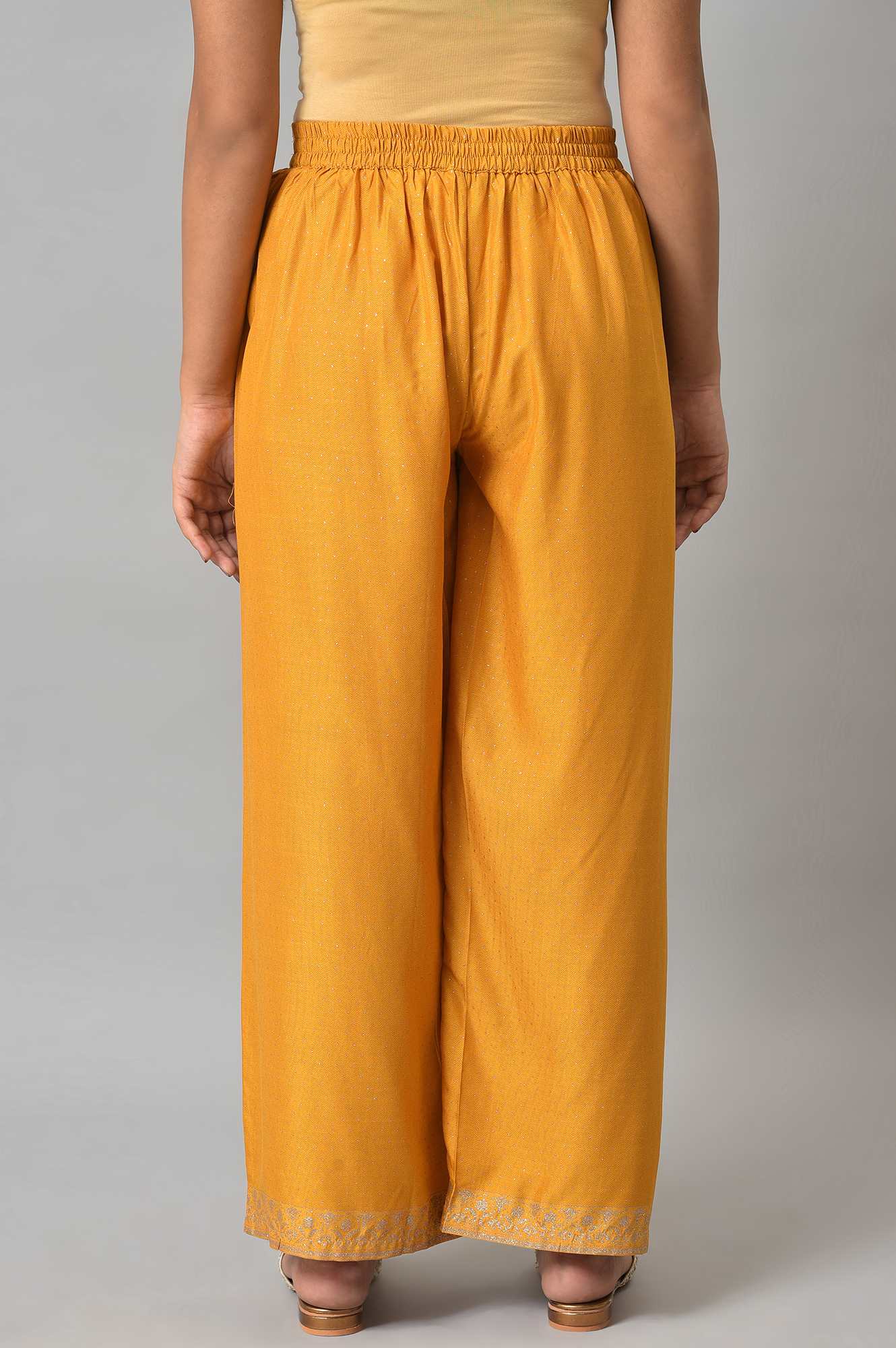 W for Woman Mustard Glitter Printed Parallel Pants