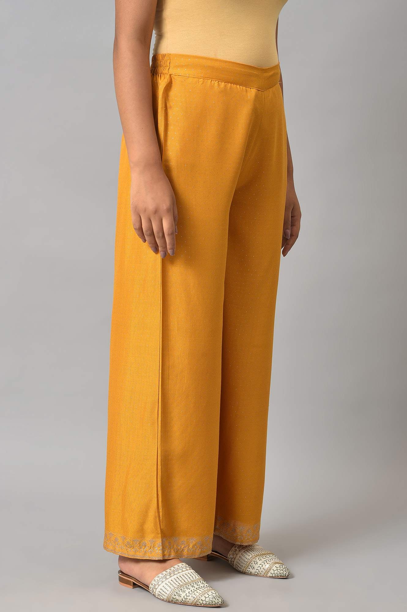 W for Woman Mustard Glitter Printed Parallel Pants