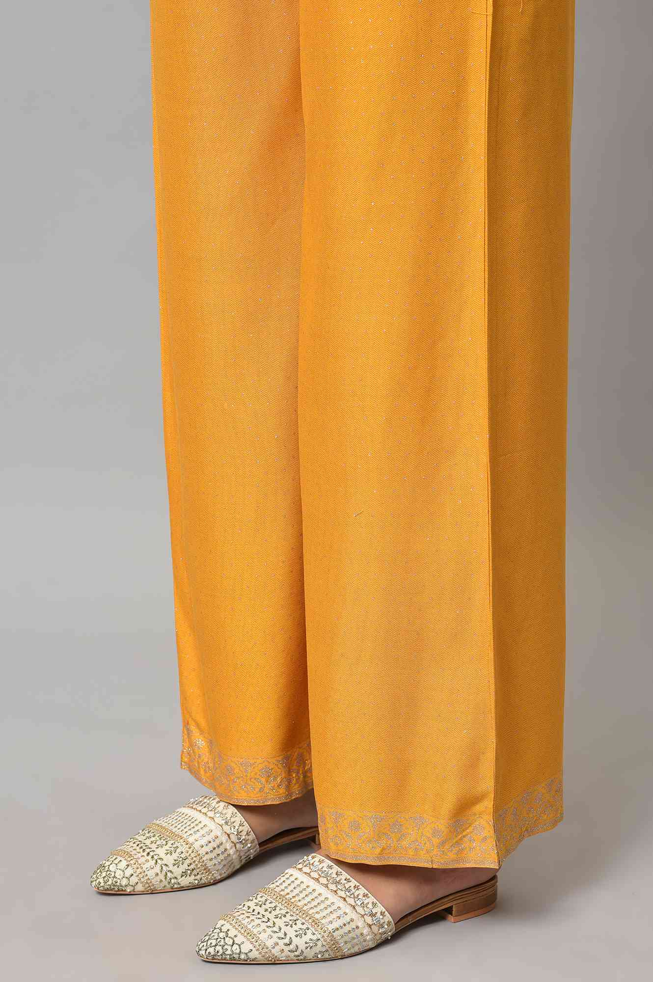 W for Woman Mustard Glitter Printed Parallel Pants