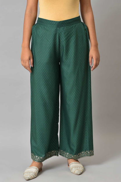 W for Woman Green Glitter Printed Parallel Pants