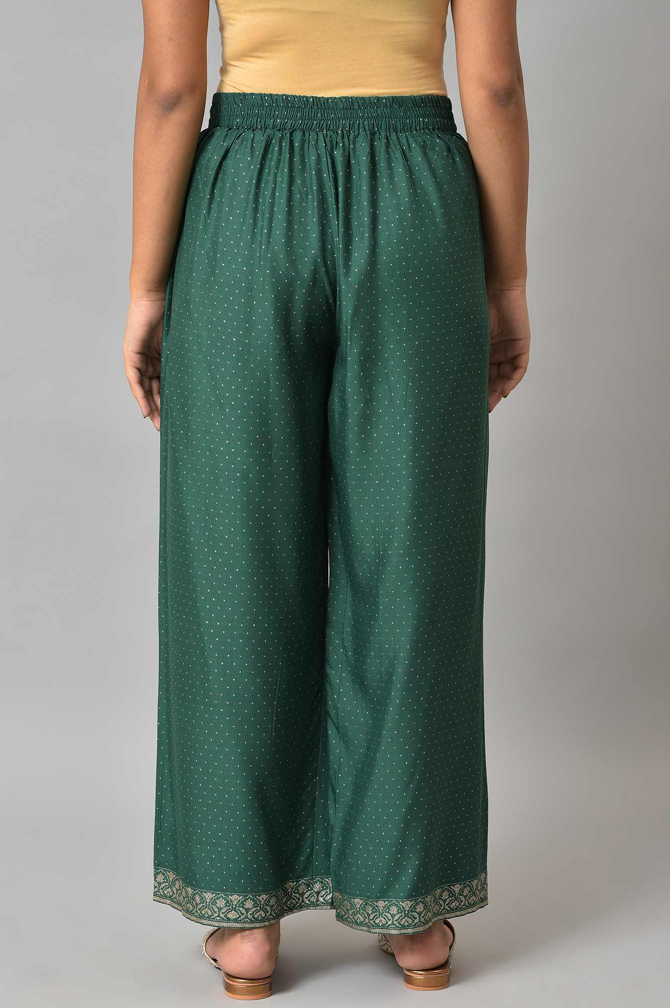 W for Woman Green Glitter Printed Parallel Pants