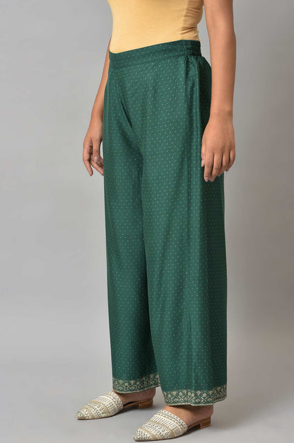 W for Woman Green Glitter Printed Parallel Pants
