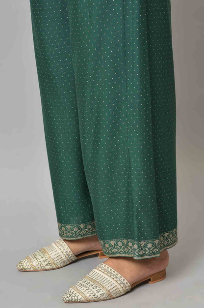 W for Woman Green Glitter Printed Parallel Pants