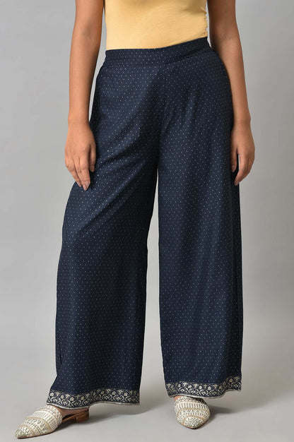 W for Woman Navy Blue Glitter Printed Parallel Pants