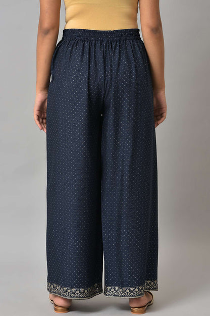 W for Woman Blue Geometric Printed Straight Kurta with Parallel Pant Set