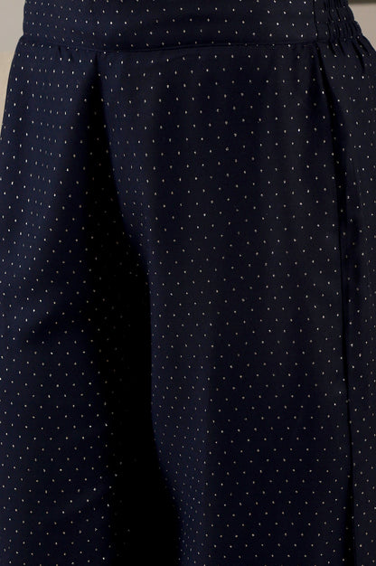 W for Woman Navy Blue Glitter Printed Rayon Parallel Pants